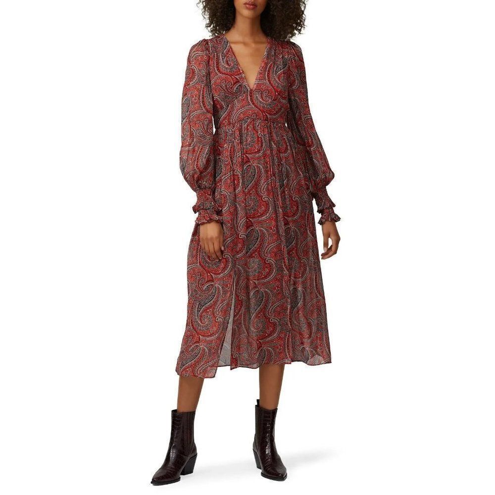THURLEY Golders Balloon Long Sleeve Maxi Dress Paisley Boho Print Size 2